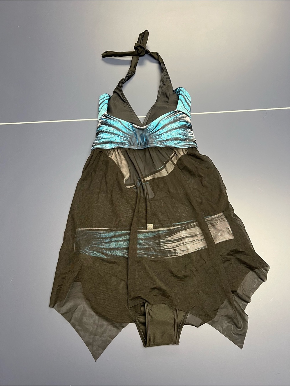 Large Black and Teal Halter Swimdress Bikini